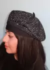 Siyah Renk Taşlı Ressam Şapka