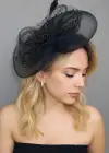 Siyah Renk Tüy Detaylı Nikah Şapkası/Vualet Şapka