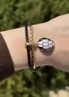 Siyah Renk Yılan Figürlü Metal Deri Bileklik