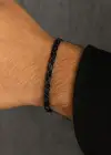 Siyah Renk Zincir Detaylı Çelik Erkek Bileklik