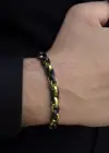 Siyah Ve Altın Renk Zincir Detaylı Çelik Erkek Bileklik