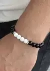 Siyah Ve Beyaz Renk Boncuk Detaylı Erkek Bileklik