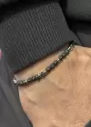 Siyah Ve Gümüş Renk Boncuk Detaylı Erkek Çelik Bileklik