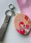 Somon Renk Flamingo Figürlü Cep Aynası/ Anahtarlık