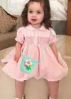 Turkuaz Renk Çiçek Figürlü Çocuk Hasır Çanta