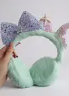 Turkuaz Ve Lila Renk Karışık Figürlü Çocuk Peluş Kulaklık
