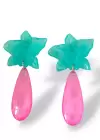 Turkuaz Ve Pembe Renk Çiçek Figürlü Tasarım Küpe (Çift)