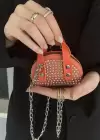 Turuncu Renk Taş Detaylı Mini Boy Kadın Süet Çanta