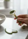Yeşil Renk Doğal Taş Gua Sha ve Roller Yüz Masaj Taşı Seti