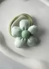 Yeşil Renk Puantiye Detaylı Çiçek Figürlü Lastik Toka