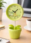 Yeşil Renk Saksı Figürlü Alarmlı Masa Saati