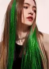 Yeşil Renk Simli Yan Postiş Hair Tinsel Shiny Hair (50 Cm)