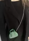 Yeşil Renk Taş Detaylı Mini Boy Kadın Süet Çanta