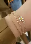 Altın Renk Çiçek Figürlü Çoklu Kombin Bileklik