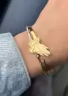 Altın Renk El Figürlü Çelik Kelepçe Bileklik