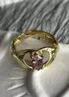 Altın Renk Kalp Figürlü Pembe Taşlı Ayarlanabilir Yüzük