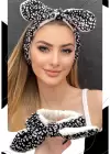 Beyaz Renk Leopar Desenli Kurdele Figürlü Peluş Spa Makyaj Saç Bandı