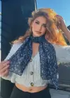 Lacivert Renk Leopar Desenli Şal