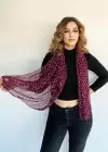 Mor Renk Leopar Desenli Şal