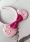 Pudra Pembe Renk Kulak Ve Kurdele Figürlü İnci Detaylı Çocuk Taç