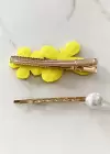 Sarı Renk Kelebek Ve Çiçek Figürlü Taşlı Yan Toka Set