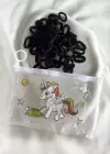 Siyah Renk Unicorn Figürlü Havlu Lastik Toka Set (Minik)