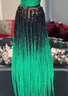 Yeşil Siyah İki Renk Ombreli Afrika Zenci Örgüsü Box Braid Sentetik Saç 60cm 100gr
