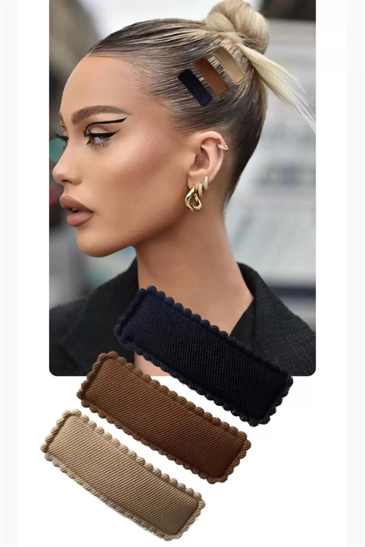 3lü Karışık Renk Kumaş Detaylı Yan Toka Set