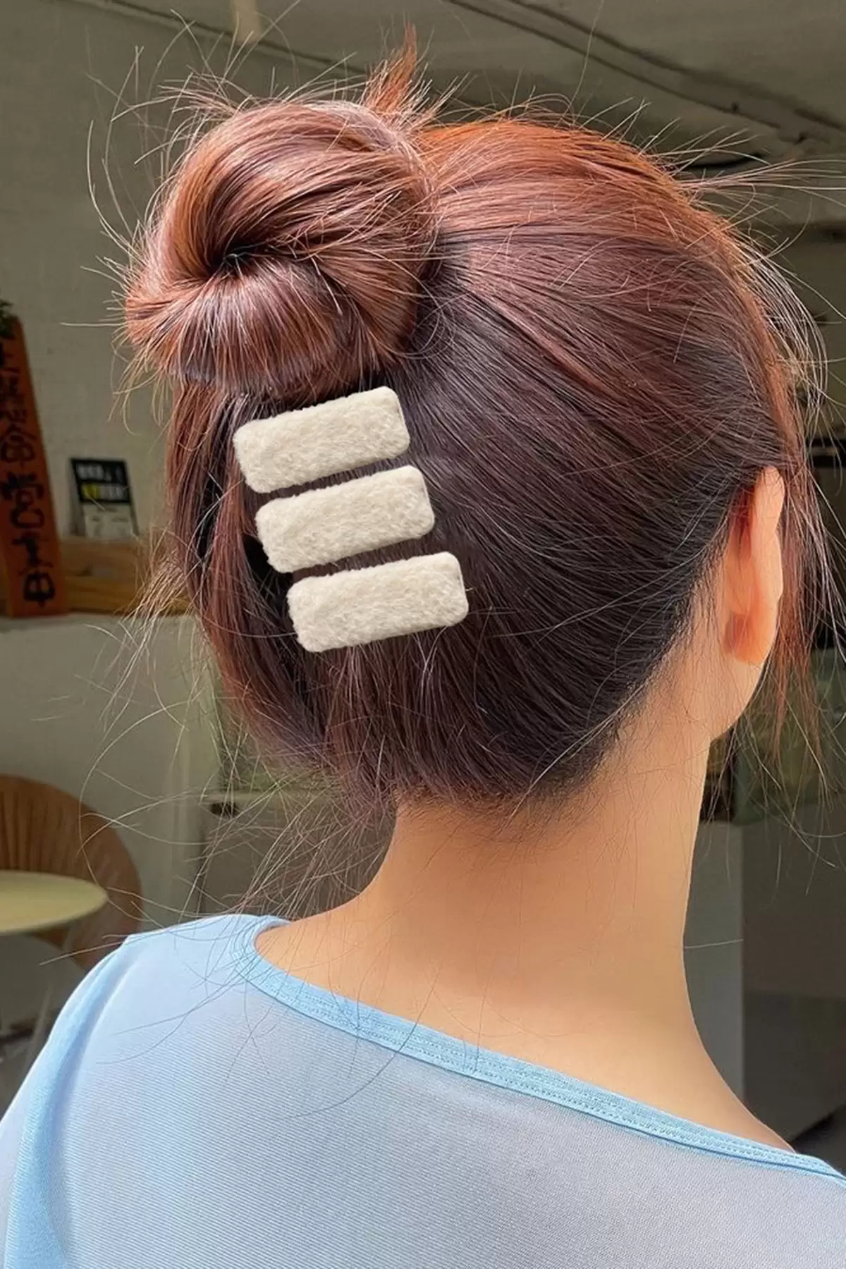 3lü Krem Renk Peluş Yan Toka Set
