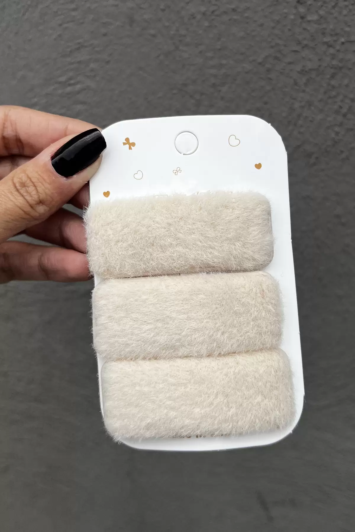 3lü Krem Renk Peluş Yan Toka Set