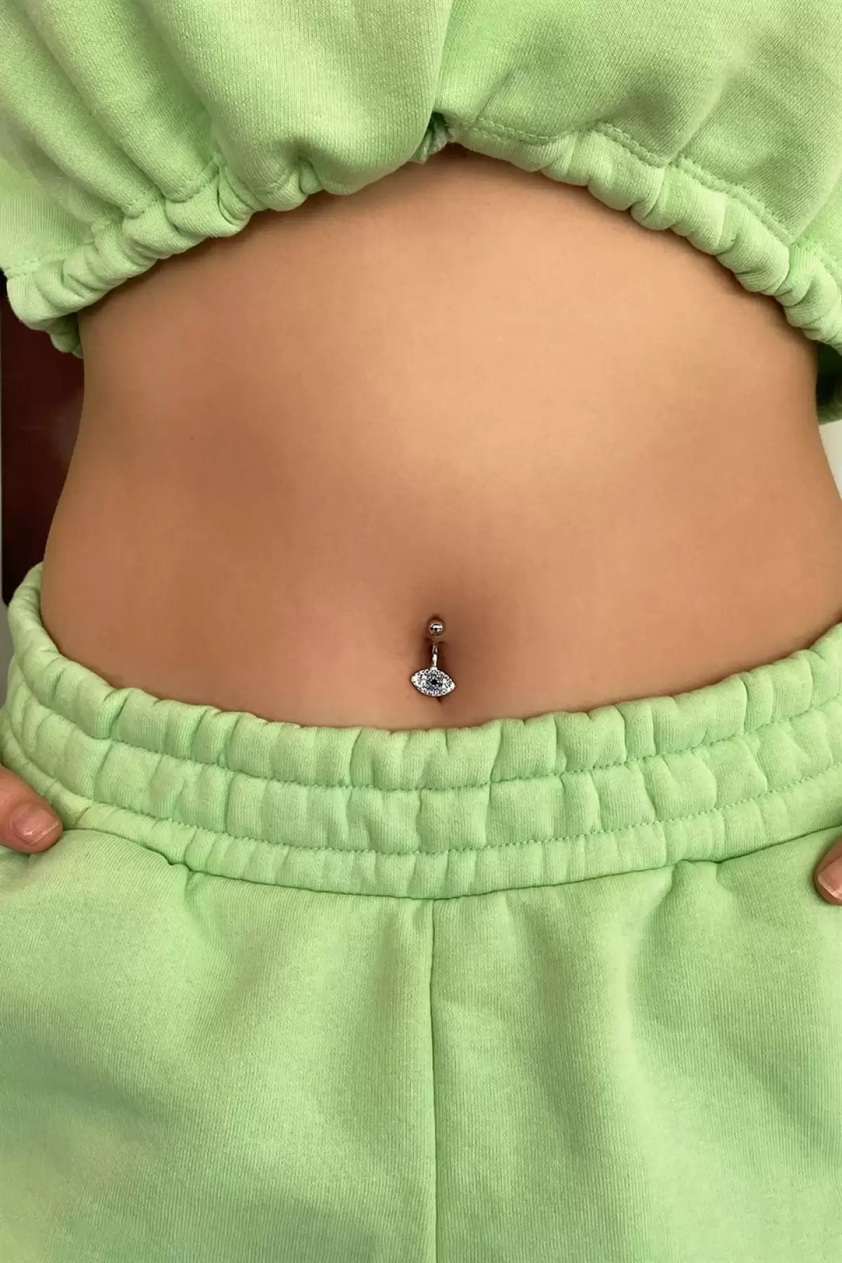 Cerrahi Çelik Gümüş Renk Göz Figürlü Taşlı Göbek Piercingi