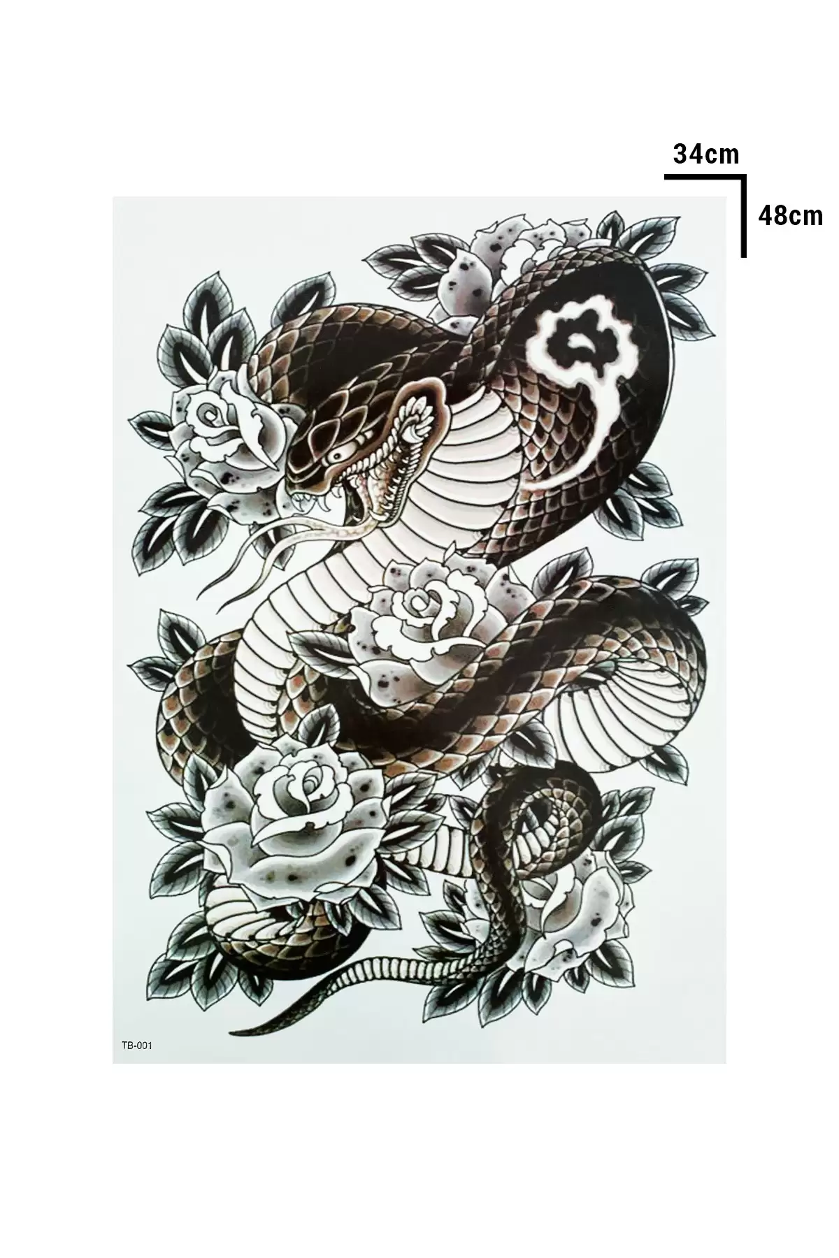 Geçici Yılan ve Gül Modelli Sırt Dövme Tattoo