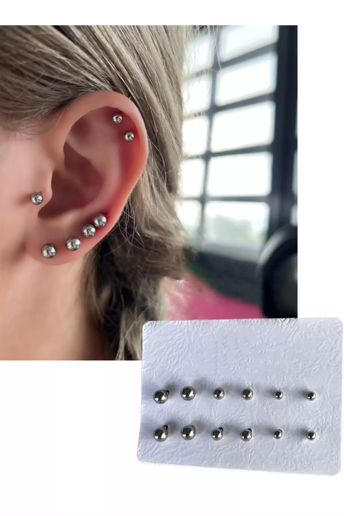 Gümüş Renk 12li Çelik Küpe Set