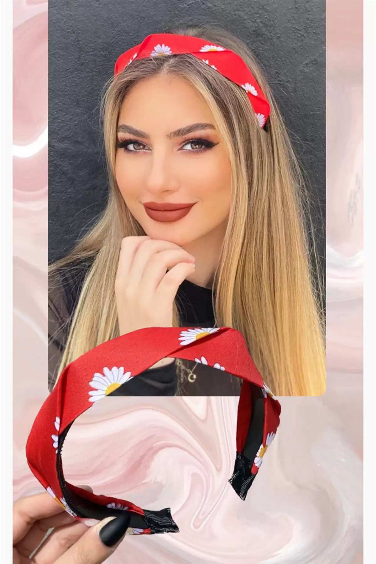 Kırmızı Renk Papatya Desenli Taç