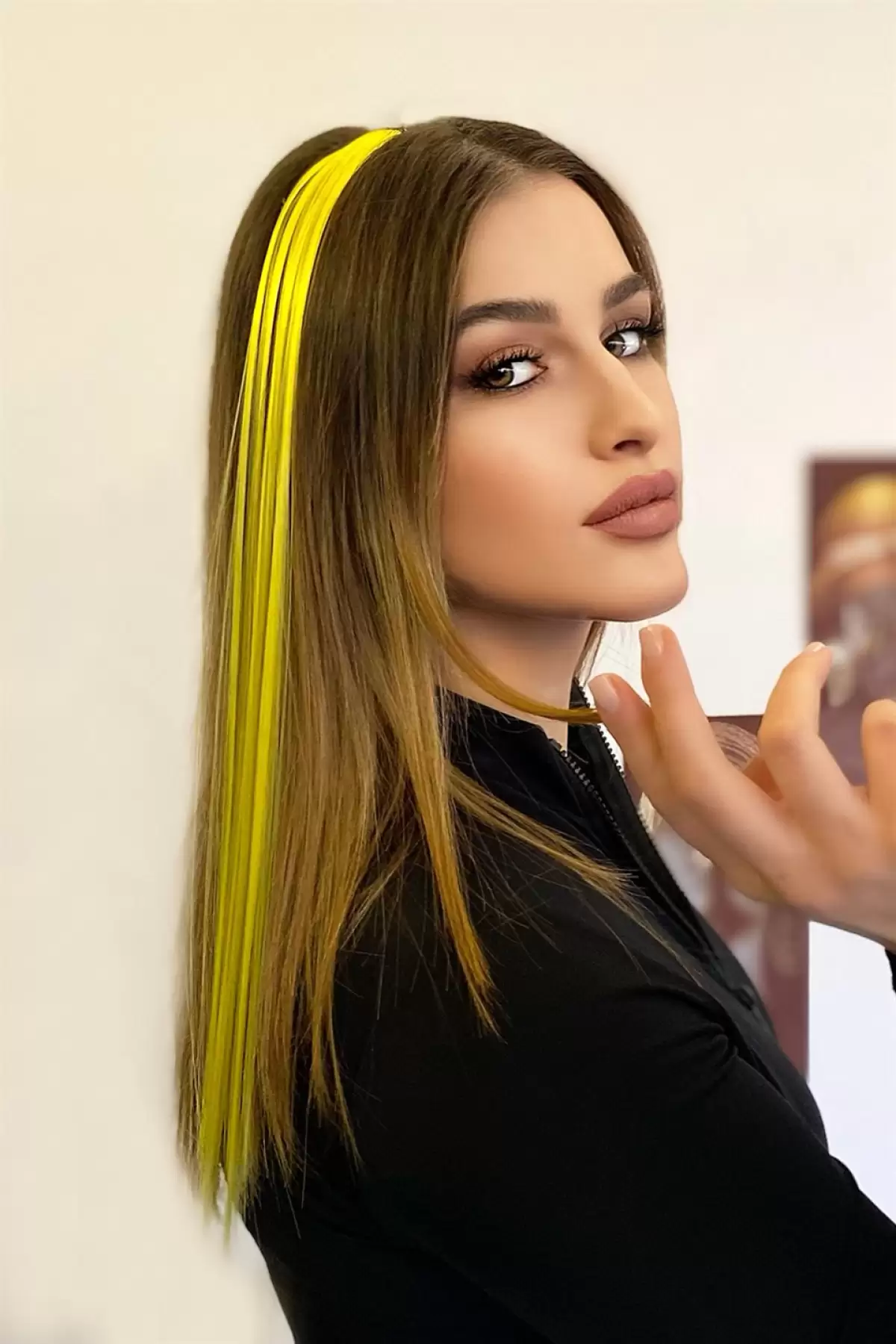 Neon Sarı Çıt Çıt Yan Postiş 50 Cm