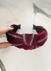 Bordo Renk Taş Detaylı Düğümlü Taç