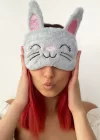 Gri Renk Kedi Figürlü Uyku Bandı