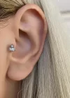 Gümüş Renk Cerrahi Çelik Taç Figürlü Tragus/Kıkırdak Küpe/Piercing (Tek)