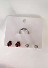 Gümüş Renk Uğur Böceği Figürlü Küpe Set Ve Yüzük