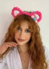 Koyu Pembe Renk Kulak Detaylı Peluş Taç