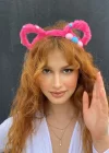 Koyu Pembe Renk Kulak Detaylı Peluş Taç