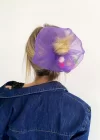 Mor Renk Ponponlu Büyük Boy Scrunchies Lastik Toka