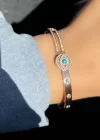 Rose Renk Göz Detaylı Çelik Kelepçe Bileklik