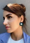 Yeşil Renk Kumaş Detaylı İncili Küpe (Çift)
