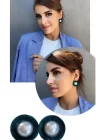 Yeşil Renk Kumaş Detaylı İncili Küpe (Çift)