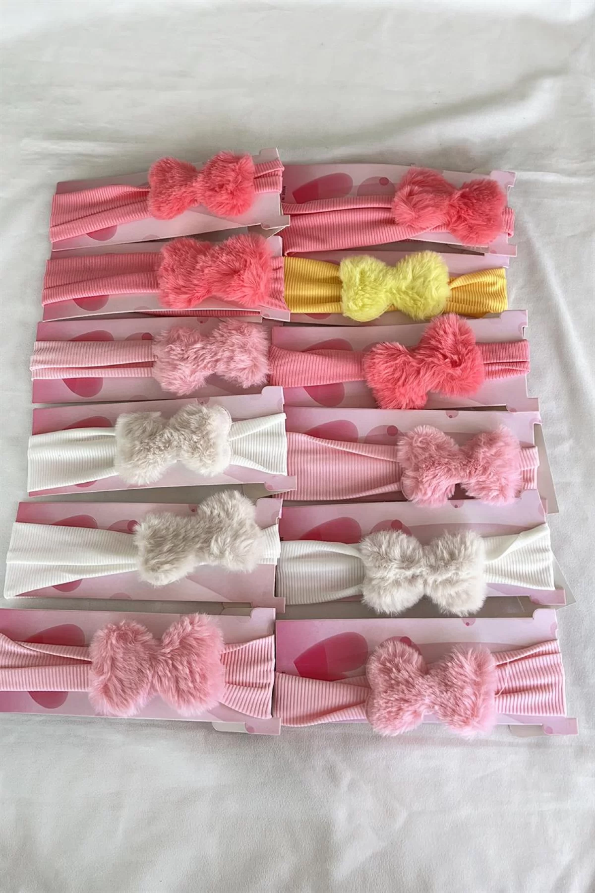 12li Karışık Renk Peluş  Figürlü Çocuk Saç Bandı Set