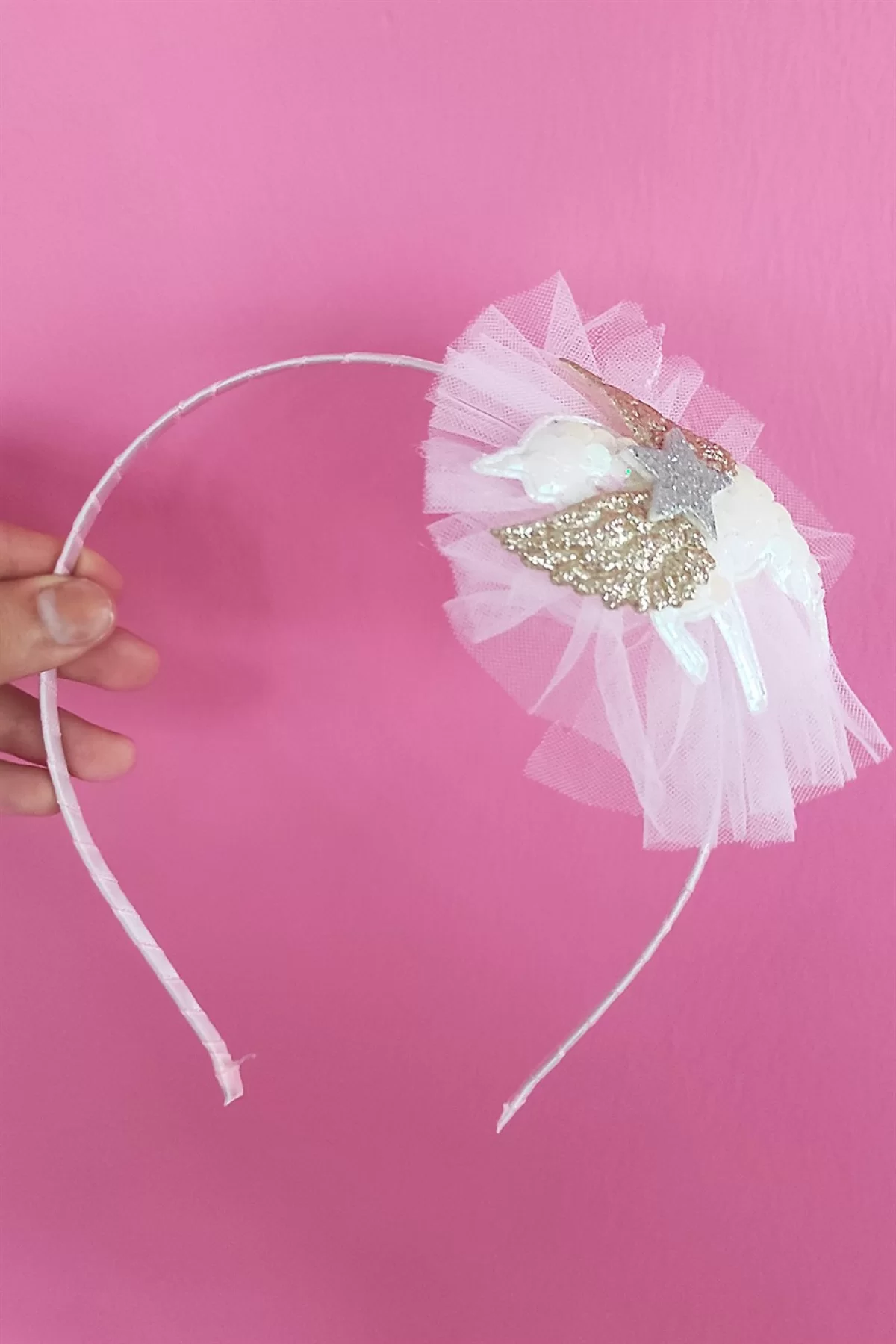 Açık Pembe Renk Unicorn Figürlü Tül Çocuk Taç