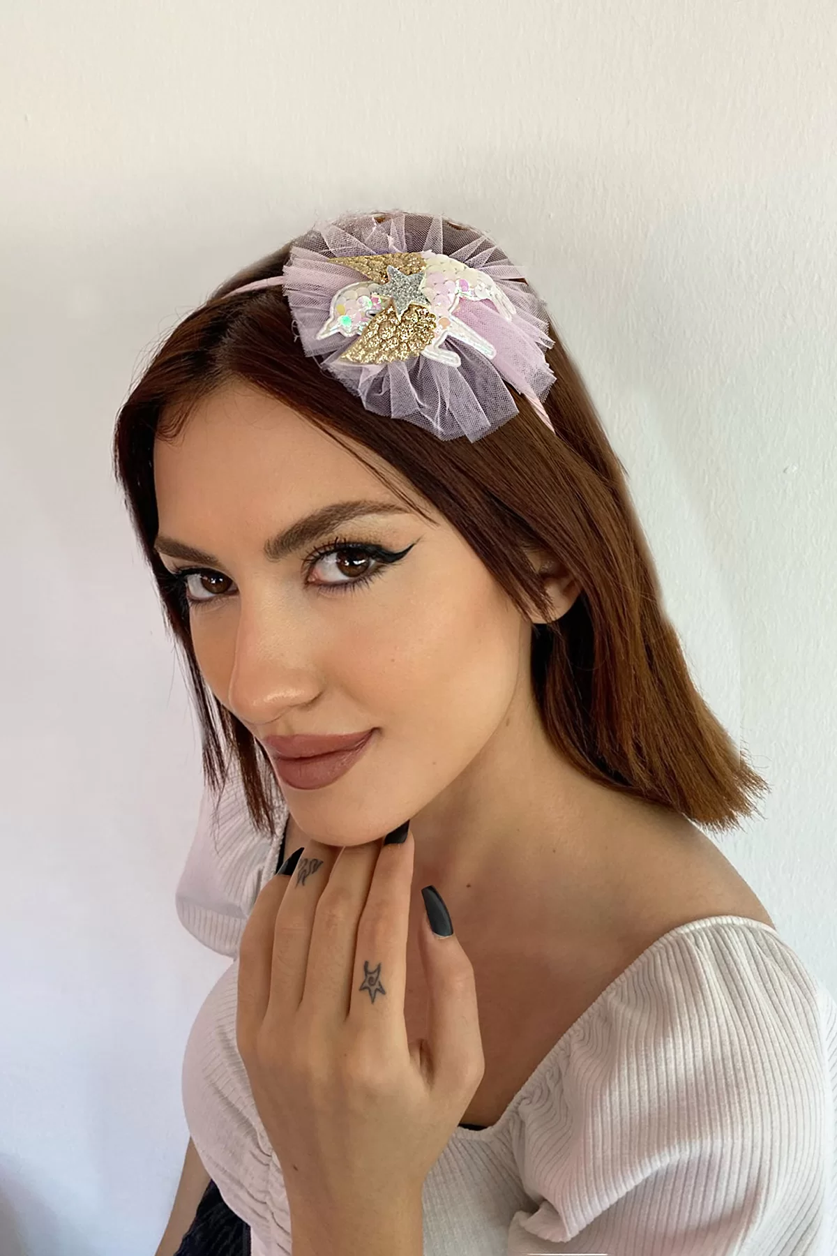 Açık Pembe Renk Unicorn Figürlü Tül Çocuk Taç