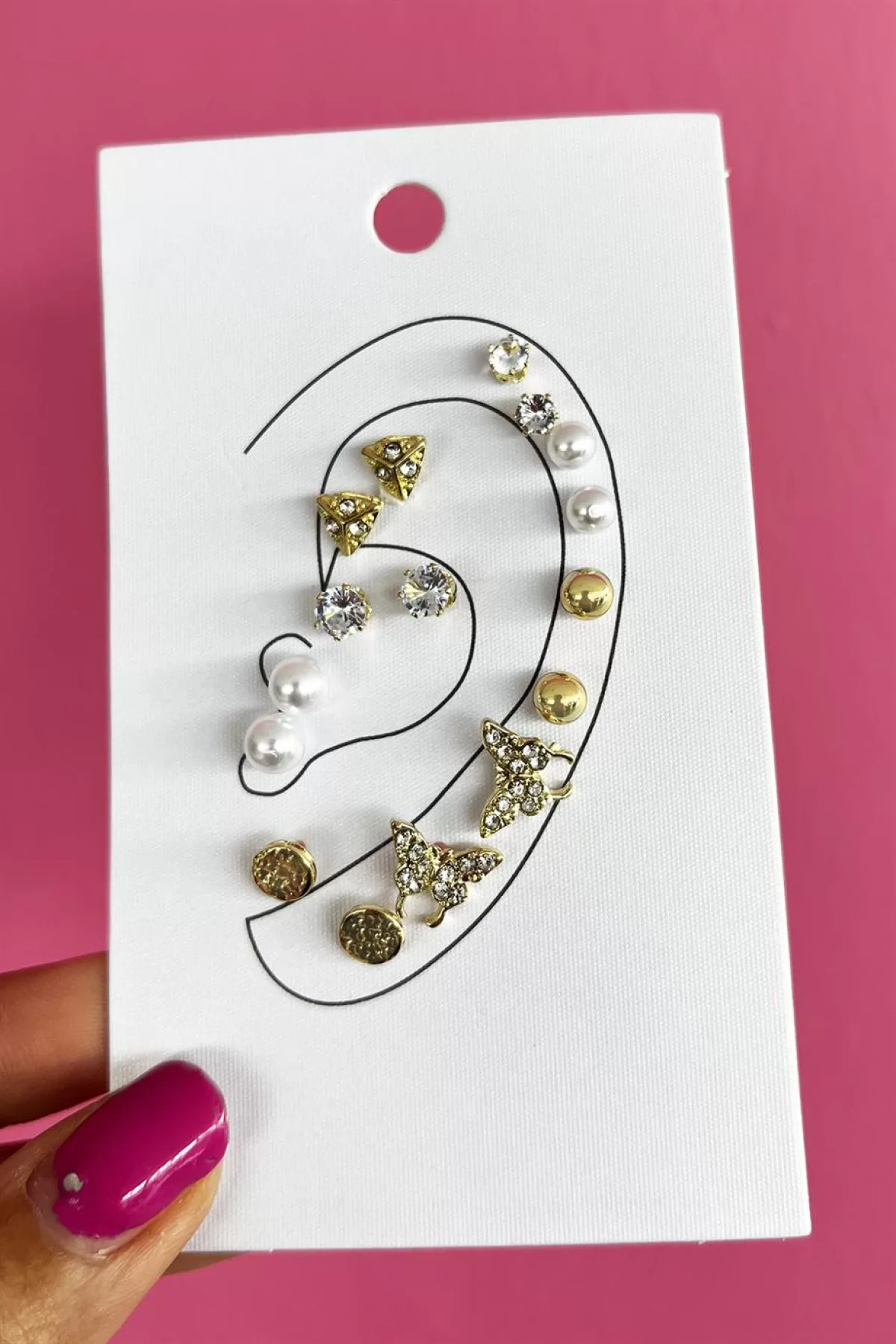 Altın Renk 16lı Kelebek Figürlü Küpe Set