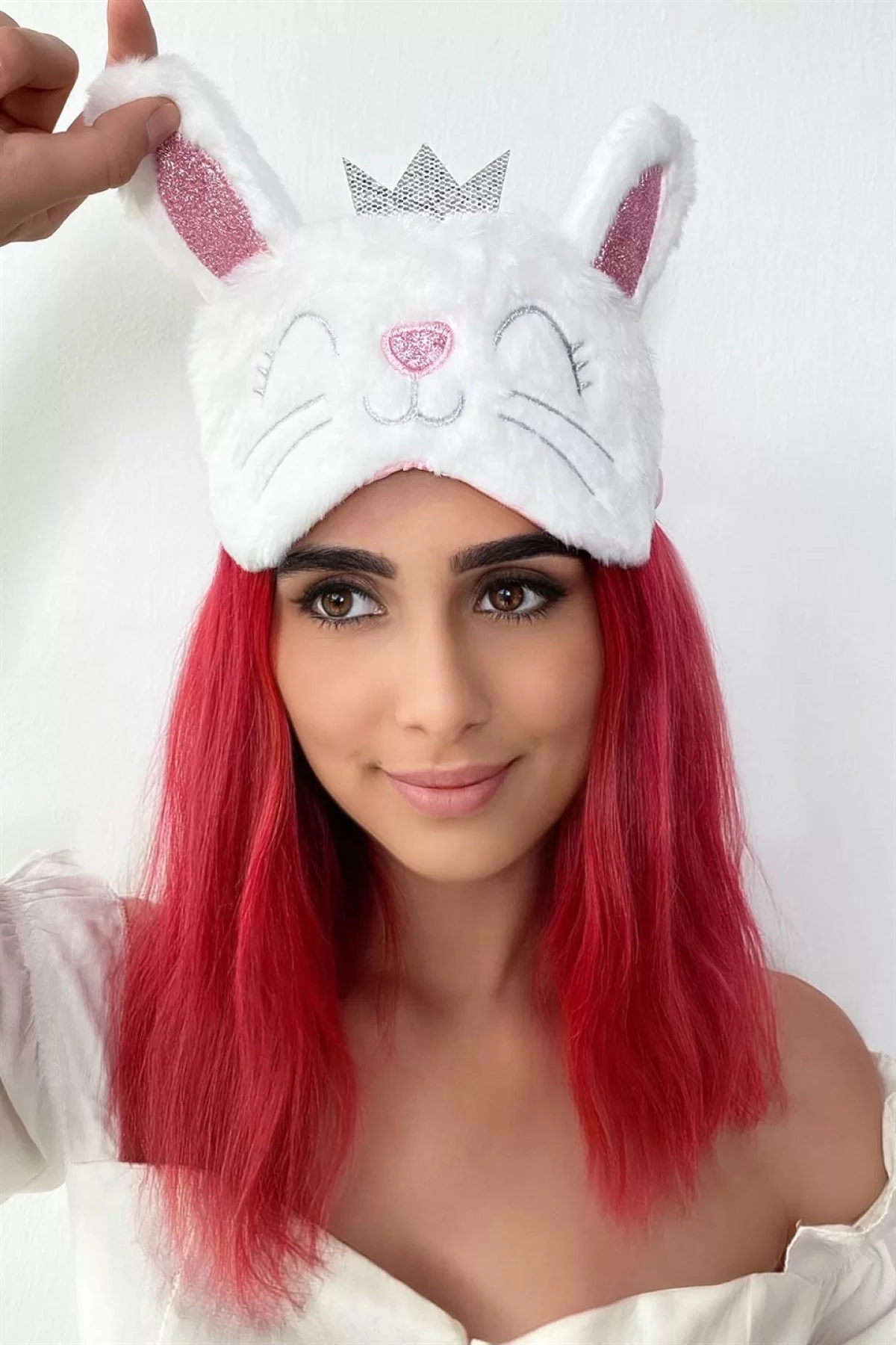 Beyaz Renk Kedi Figürlü Uyku Bandı